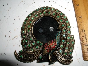 Vintage tiny peacock Picture Photo Frame gold brass tone rhinestones sparkly - Picture 1 of 4