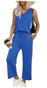 Two Piece Set for Women Summer Outfits Vacation Trendy Lounge Sets V Neck - Picture 1 of 7