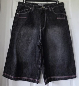 Vintage Y2K BROOKLYN XPRESS schwarz Baggy Jeans Shorts bestickt Taschen Herren 36 - Bild 1 von 8