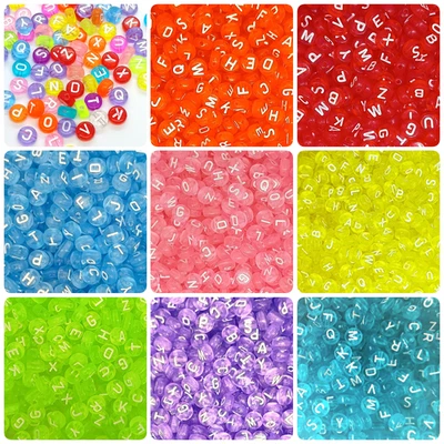 TAFFBEADS 7x4 mm flat round transparent colourful mixed letters acrylic alphabet beads DIY