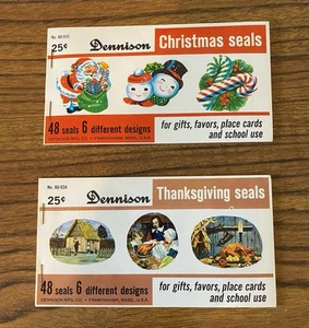 Vtg DENNISON Christmas & Thanksgiving (2) Booklets 48 Seals 6 Different Designs - Picture 1 of 5