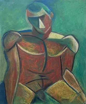 Pintura original en óleo pastel. Retrato estilo Picasso. Hecho a mano. "13x15,5"" Foto 1 de 4