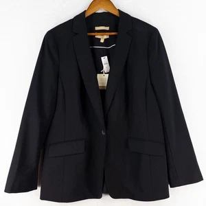 TALBOTS Pure Italian TOLLEGNO Wool Womens Black Single Button Blazer NEW Size 14 - Picture 1 of 14