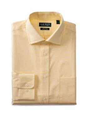 Lauren Ralph Lauren Men's Ultraflex Regular Fit Mini Check Spread Collar Lemon - Image 1 of 2