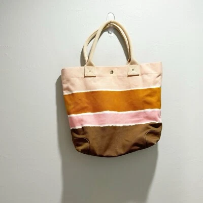 "Bolso de Mano de Viaje Playa J CREW Naranja Ombré Rayas Lona Pesada para Mujer 17"" X 13""" Foto 1 de 4