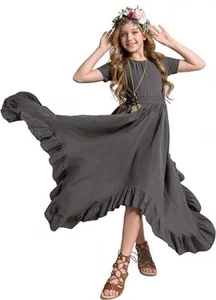 MOAGIS Girls Lace Backless Boho Maxi Swing Dress Flower Girl for Wedding size 6Y - Picture 1 of 6