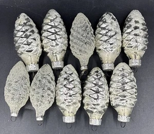 10x Vintage DDR Thüringer Weihnachts Christ Baum Schmuck Zapfen Set Silber - Bild 1 von 5