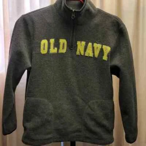 OLD NAVY Pullover 1/4 Zipper Gray Green Logo Fleece Youth Size Medium - Picture 1 of 10