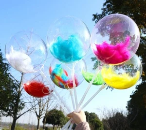 18" BOBO Balloons Feather Colourful Bubble Balloon Globos BIG GIANT CLEAR Baloon - Picture 1 of 13