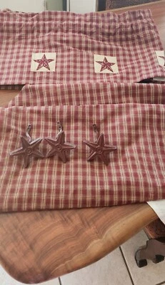 Sturbridge Wine Window Fishtail Swag Plaid Check Primitive Homespun 145" x 25" - Image 1 of 4