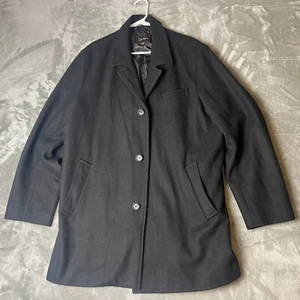 Cole Haan Trench Coat Mens Large Black Long Sleeve Wool Blend Single Breasted - Picture 1 of 8