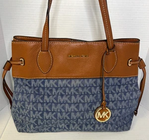 Michael Kors MK Large Leather & Blue Denim Marina Shoulder Tote Bag RARE - Picture 1 of 15