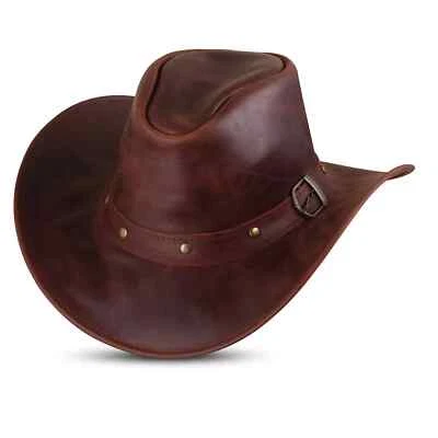 Western Style HAT Men and Women Shapeable Wide Brim - Genuine Leather Cowboy hat - Image 1 of 4