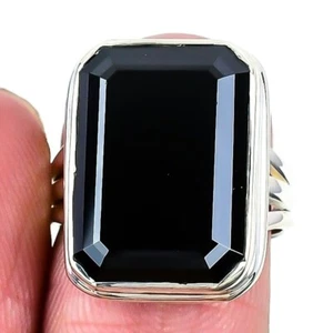 Black Spinel Stone Anniversary Cluster New Ring Jewelry Size 7 Sterling Silver - Picture 1 of 7