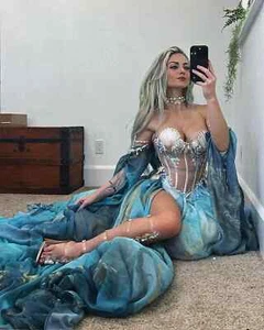 Meerjungfrau Abendkleider Herzausschnitt Seitenschlitz Muschel Seestern Glitzer Partykleid - Bild 1 von 9