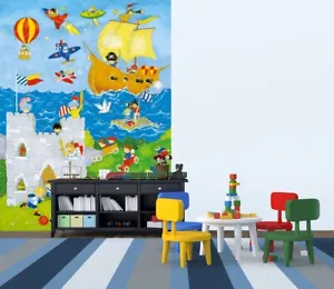 Pirate Castle Wall Mural 72Wx100H Removable | Knight Plane Skyrocket Kid - Picture 1 of 4