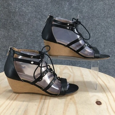 Covington Sandals Womens 9.5 M Emily Gladiator Black Faux Leather Lace Up Wedge - Image 1 of 4