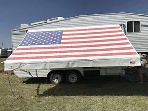 RV Awning Fabric Replacement Camper Trailer Heavy Vinyl USA Flag - Picture 1 of 12