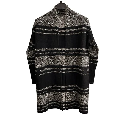 Cárdigan Suéter Athleta Para Mujer XS Lana Cachemira Negro Gris Larga Línea Frente Abierto Foto 1 de 4