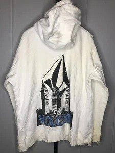 Vintage Y2K Volcom Stone Skater Surfer Distressed Zip Up White Hoodie Men's XXL - Picture 1 of 10