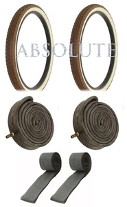 2 ALTALINE 26X2.125 BROWN/CREAM BIKE DIAMOND TIRES W/HEAVYDUTY TUBES & RIMSTRIPS - Picture 1 of 1