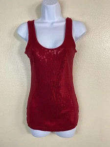 Express Red Sequin Ribbed Tank Top Women size Small Disco party Retro Event Boho - Picture 1 of 12