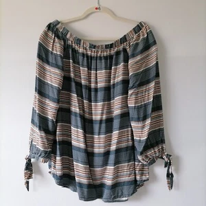 Kori America Womens Multicolor Off The Shoulder Striped Blouse Top Size L - Picture 1 of 7