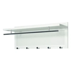 Wandgarderobe weiß Metall 5 Haken chrom Ablage modern Lochdesign 75x30x26cm - Bild 1 von 5