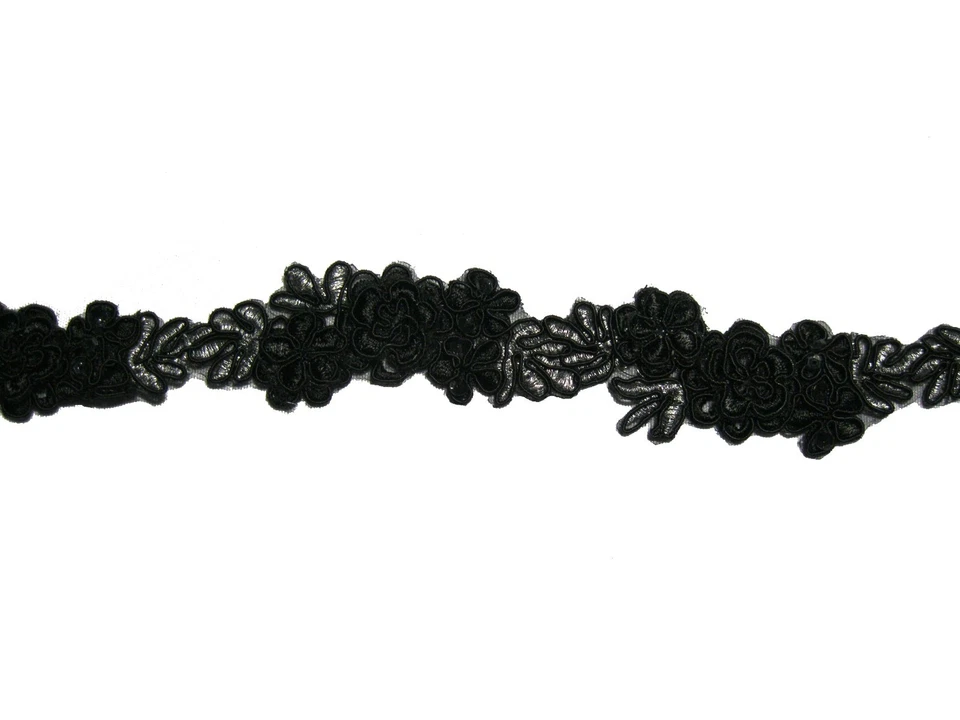 1,25-дюймовая черная серебристая сиреневая розовая белая вышивка блестки органза кружевная отделка в ярдах - Изображение 1 из 1