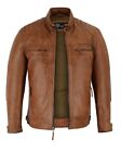 Vance Leathers Mens Cafe Racer Waxed Lambskin Motorcycle Leather Jacket
