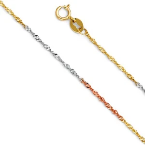 14K Tri Color Gold 1.2 mm Singapore Chain - 16" - 24” for Men Women - Picture 1 of 4