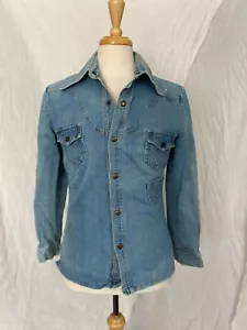 Vintage 70s Western Denim Jean Long Sleeve Shirt Score One William Barry - Picture 1 of 8