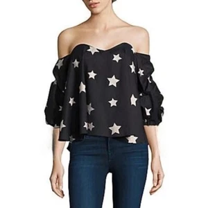 Top CAROLINE CONSTAS Gabriella Bustier spalle scoperte nero stelle metallizzate medio - Foto 1 di 11