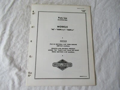 Briggs & Stratton NS NSPR-6 engine parts list catalog manual - Image 1 of 3