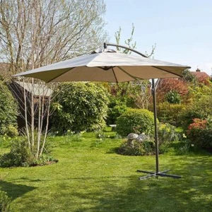 Garden Cantilever Parasol 3 Metre Patio Shade Heavy Duty Metal Base Crank Grey - Picture 1 of 3