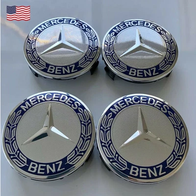 4PCS Fits MercedesBenz C300 Wheel Center Caps Emblem Blue Rim Hub Cover Badge US - Image 1 of 4