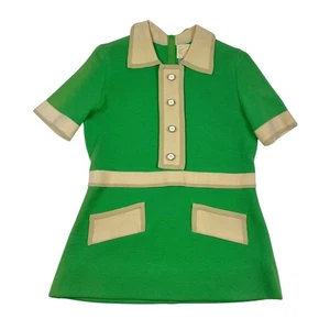 Vestido Corto Tejido Lana Verde Tostado Vintage Años 50 60 Diseñador Italia Francisco Talla X 14 - Imagen 1 de 8