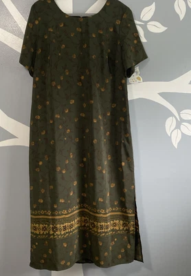 Vtg 90s Kathie Lee Floral Maxi Dress Women's Size 18/20 Moody Olive Cottagecore - Image 1 of 4
