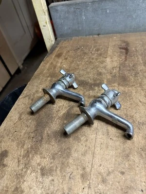 Antique Hot Cold Bathroom Sink Faucet Spring Handles Set Pair Parts Standard USA - Image 1 of 4