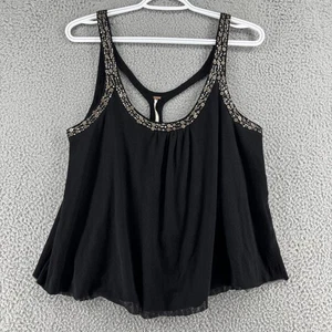 Free People Top Womens 12 Black Embellished Sequin Layered Tank Y2K Vintage - Picture 1 of 17