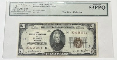1929 $20 FR 1870-H National Currency Banknote St. Louis Legacy 53PPQ - Image 1 of 2