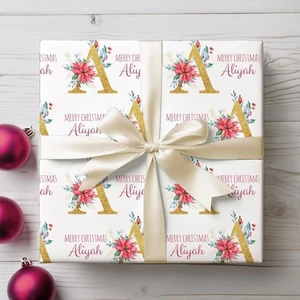 Personalized Initial Christmas Wrapping Paper, Custom Family Name Holiday Gift - Picture 1 of 6