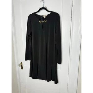 Michael Kors Black Stretch Long Sleeve Flowy Gold Embellishment Dress Size XL - Picture 1 of 7