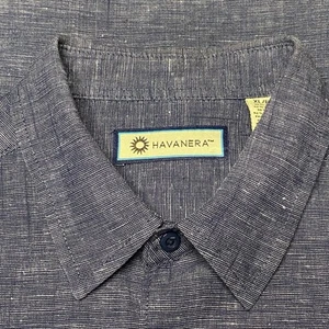 Havanera Shirt Men XL Blue Short Sleeve Embroidered Linen Blend Vacation Cruise - Picture 1 of 8