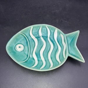 Vintage Ceramic Nautical Aqua Fish Trinket Soap Dish Retro - Picture 1 of 6