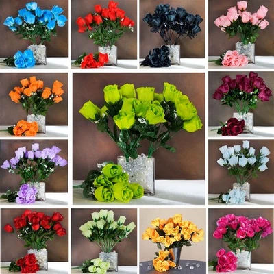 12 arbustos - 84 brotes de seda rosas flores de boda ramos suministro para centros de mesa Foto 1 de 2