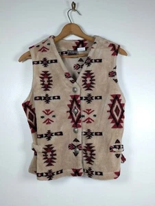 Vintage 90s Fleece Southwestern Vest Size Large Aztec Western Metal Button - Picture 1 of 8