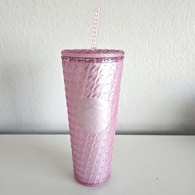 NWOT Starbucks Pastel Pink Textured Cold Beverage Travel Tumbler Straw Cup 24oz - Image 1 of 4