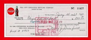 1968 Coca Cola Tell City Ind Old Bottling Check #11427 - Picture 1 of 1