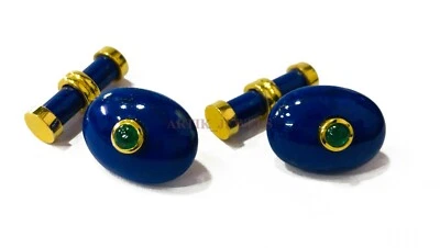 Natürlich Lapislazuli & Onyx Mit Vergoldet 925 Sterling Silber #2146 - Bild 1 von 4